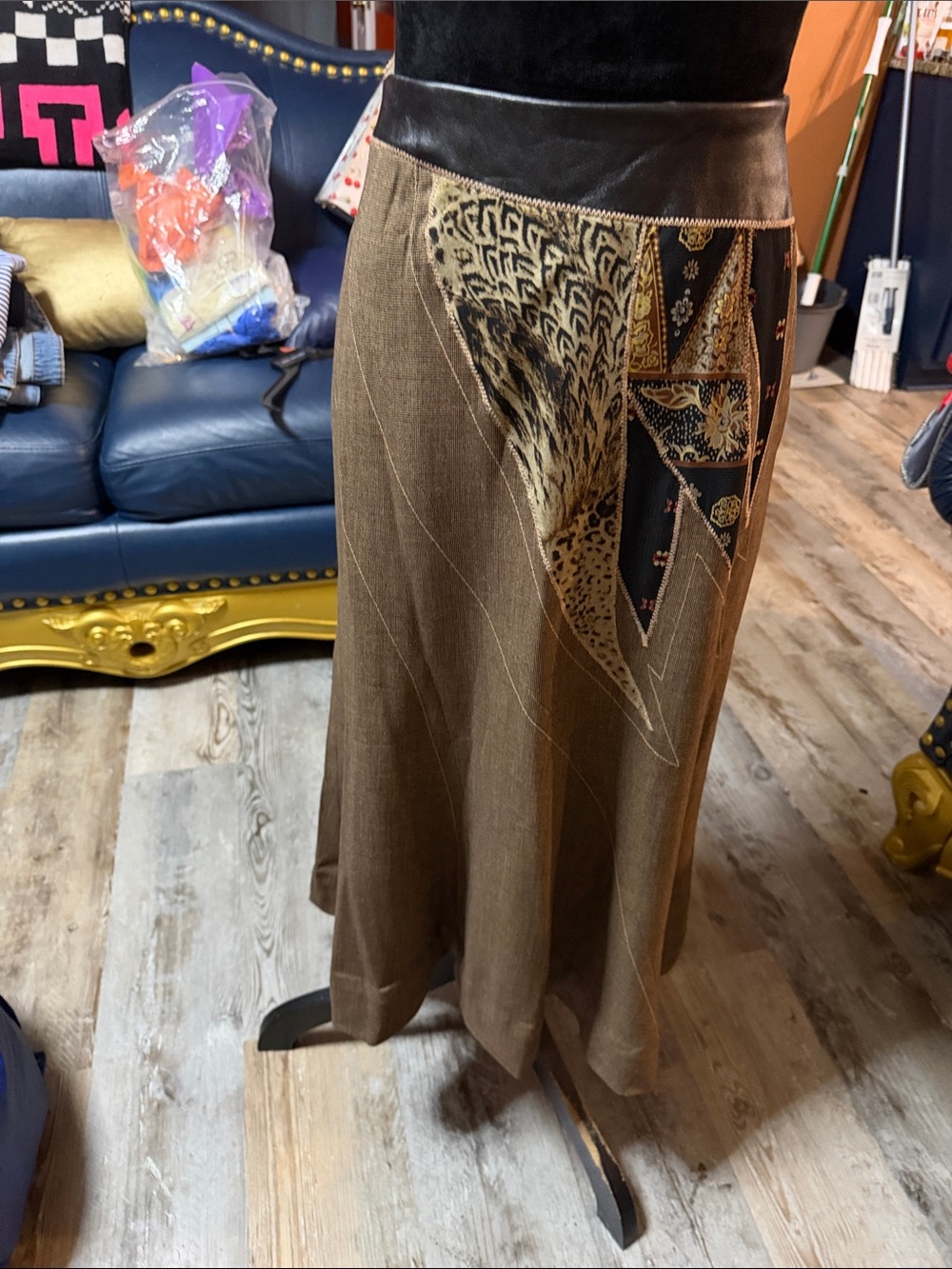 KOOS of Course Women's Brown Patchwork A-Line Skirt